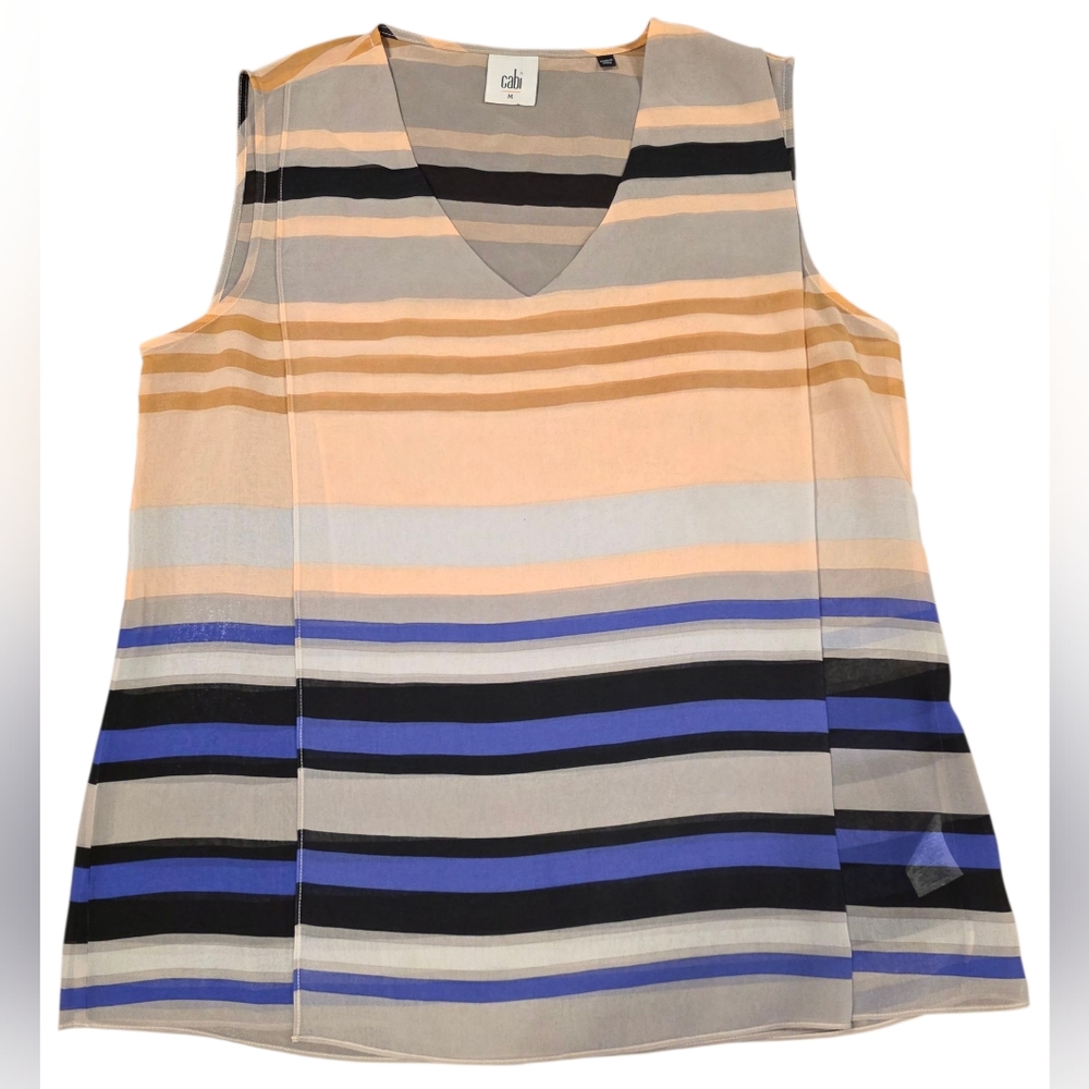CAbi Multicolor Striped Sleeveless Shirt Blouse Top